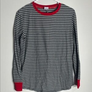 Striped Long Sleeve Top with Red Trim